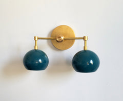 two light vanity sconce brass and turquoise