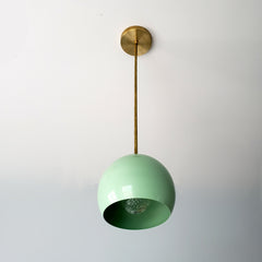 Large Globe Pendant with a Mint green shade and brass hardware by Sazerac Stitches