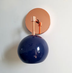 navy and copper single light wall sconce  bathroom lighting bedroom wall sconce mid century modern style