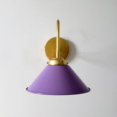 purple and brass modern cone wall sconce for bathrooms kitchens and colorful decor