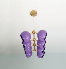 orchid purple and brass modern chandelier with italian mid century inspired design colorful light fixture for nursery or childrens room decor
