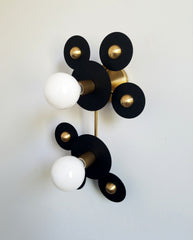black and brass two light wall sconce ceiling flushmount lighting fixture modern art deco inspired  accent lighting