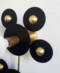 black and brass two light wall sconce ceiling flushmount lighting fixture modern art deco inspired  accent lighting