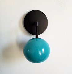 matte black and turquoise mid century inspired lighting accent lamp wall sconce bathroom vanity fixture