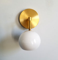Brass and white gold modern wall sconce globe shade midcentury modern california decor bedside sconce bathroom vanity lighting