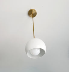 Brass and White kitchen pendant lighting midcentury modern inspired globe shade