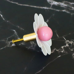 White and pastel pink floral drawer pull by sazerac stitches